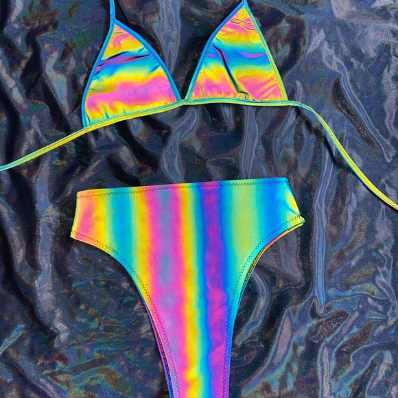 Two piece Rainbow and Reflective bikini - Picture 7 of 9